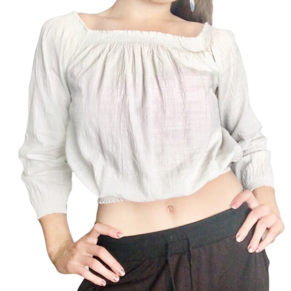 Blanco White Ruffled Gypsy Crop Top